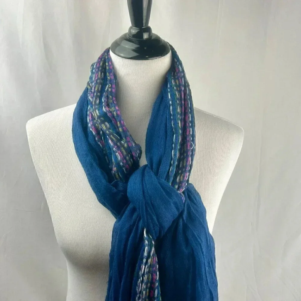 Navy‎ Blue Scarf Wrap Women One Size Gauzy Woven Lightweight Fringe Pink Yellow